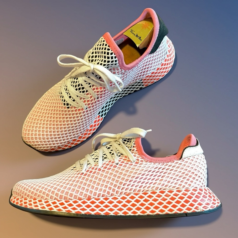 Adidas Deerupt Used Women 10 Pink Red Black Running Shoes CQ2910 Sneakers Mesh